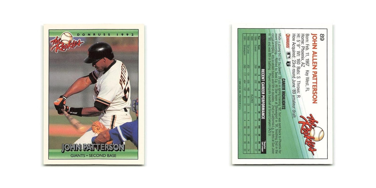 John Patterson Rookie 1992 Donruss The Rookies #89 San Francisco Giants NM