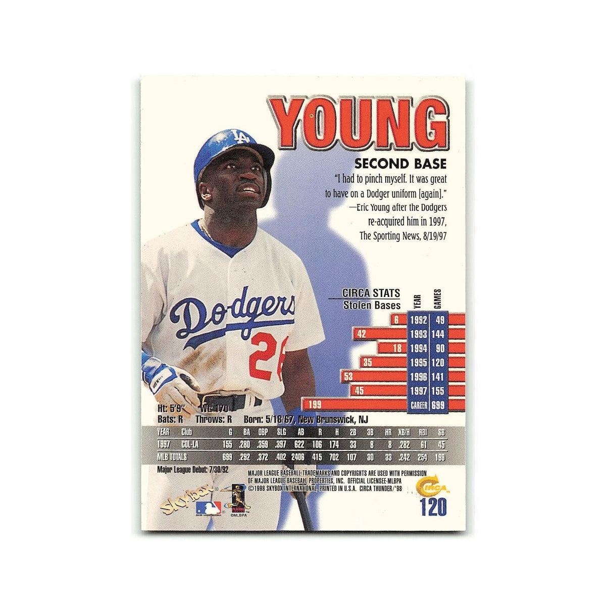 Eric Young 1998 Circa Thunder #120 Los Angeles Dodgers Baseball Card NM