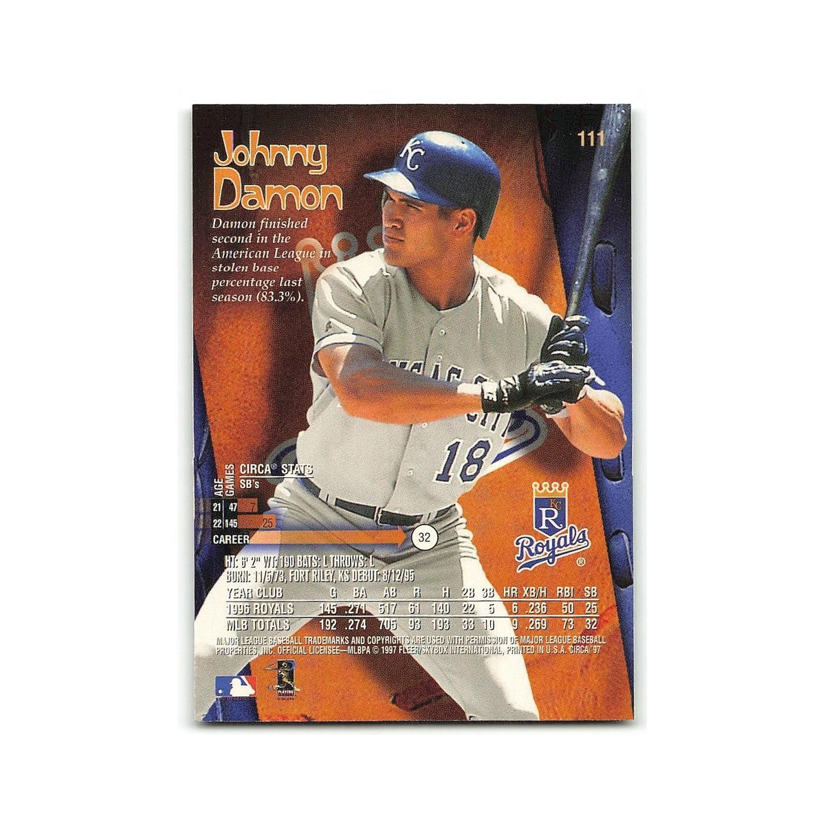Johnny Damon 1997 Circa #111 Kansas City Royals Baseball Card NM