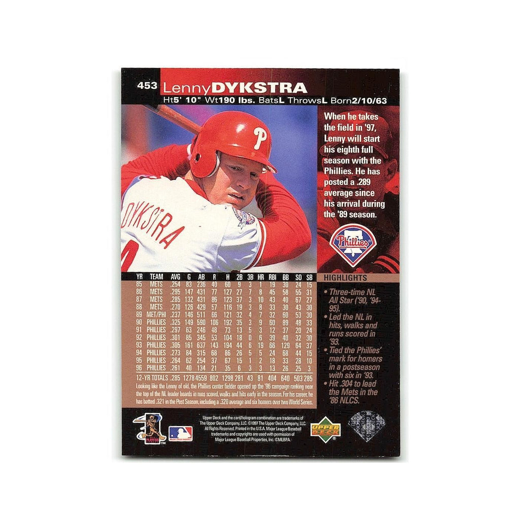 Lenny Dykstra 1997 Upper Deck #453 Philadelphia Phillies Baseball Card NM