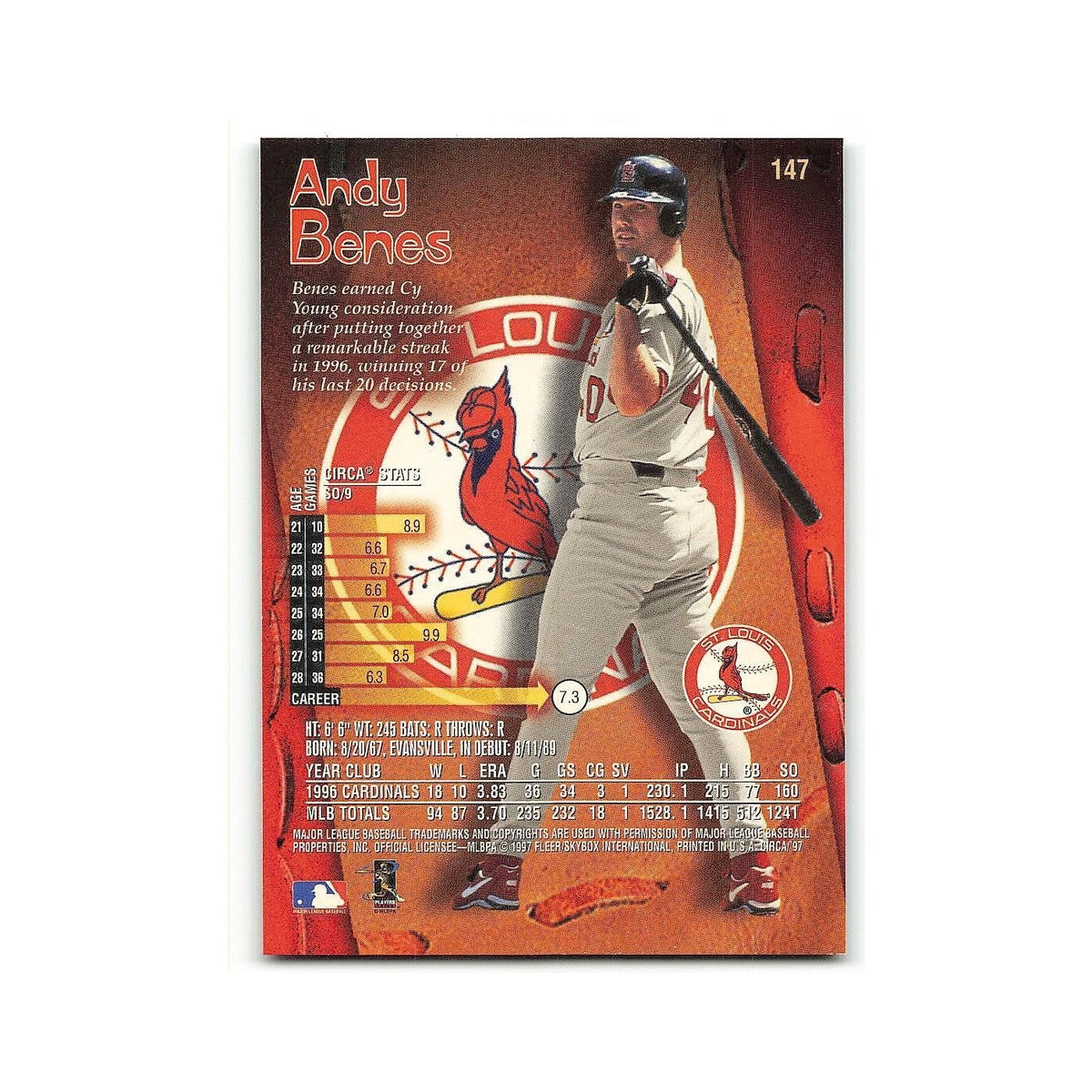 Andy Benes 1997 Circa #147 St. Louis Cardinals Baseball Card NM