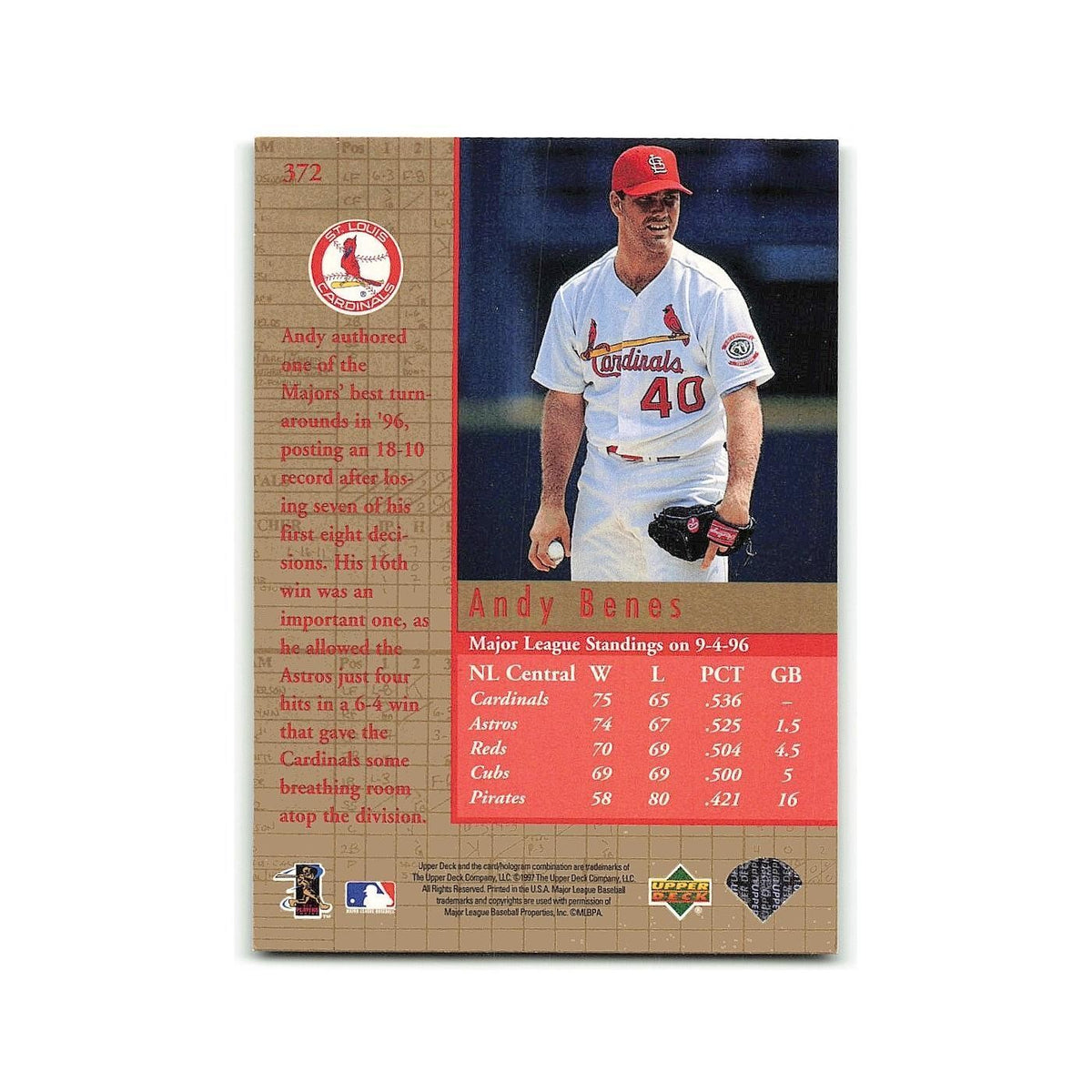 Andy Benes 1997 Upper Deck #372 St. Louis Cardinals Baseball Card NM
