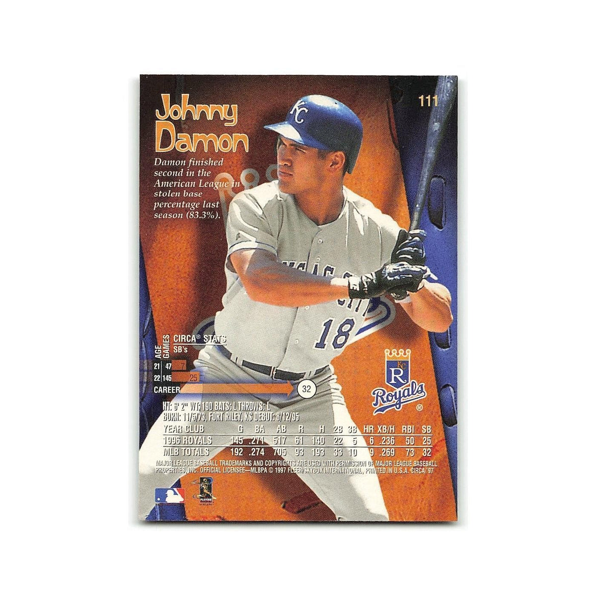 Johnny Damon 1997 Circa #111 Kansas City Royals Baseball Card NM