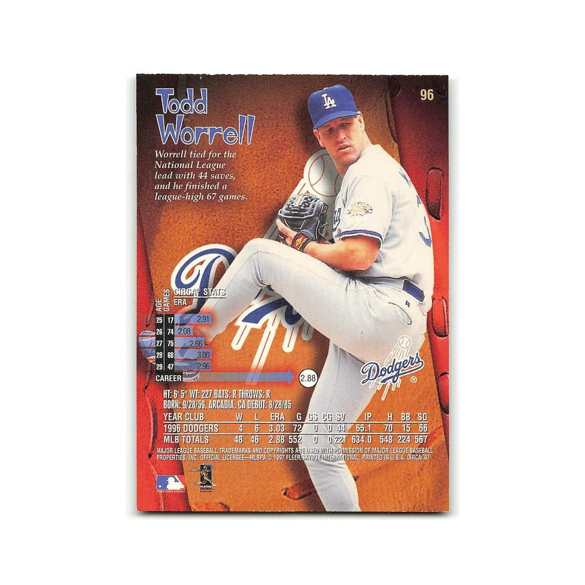 Todd Worrell 1997 Circa #96 Los Angeles Dodgers Baseball Card NM