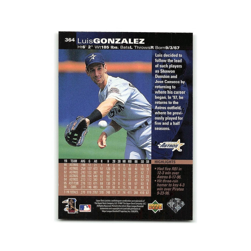 Luis Gonzalez 1997 Upper Deck #364 Houston Astros Baseball Card NM