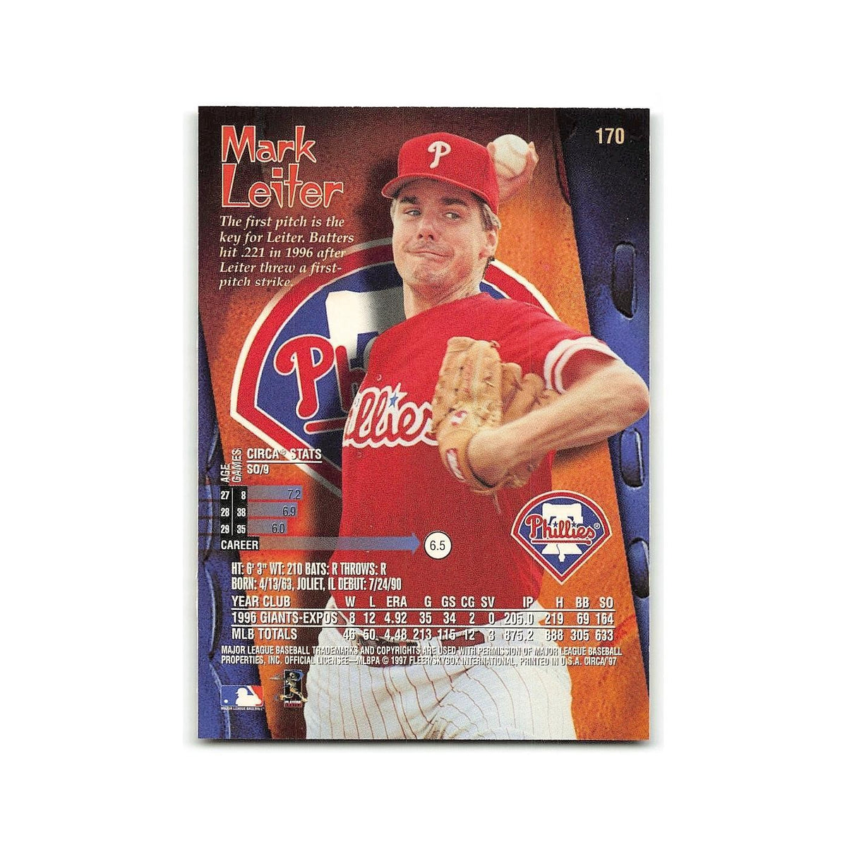 Mark Leiter 1997 Circa #170 Philadelphia Phillies Baseball Card NM