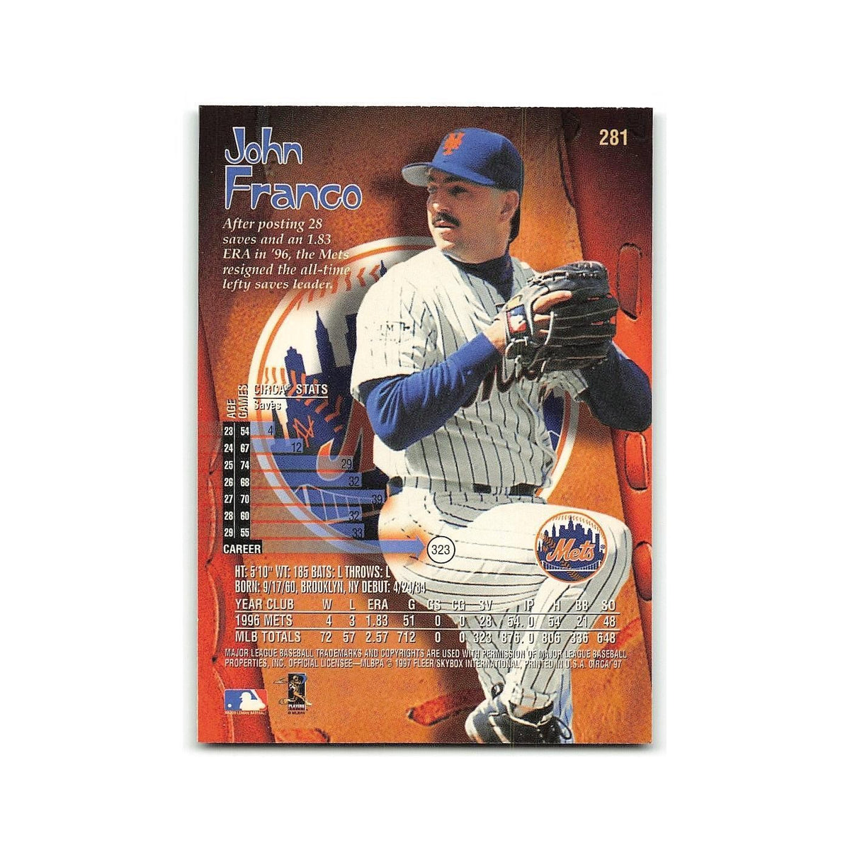 John Franco 1997 Circa #281 New York Mets Baseball Card NM
