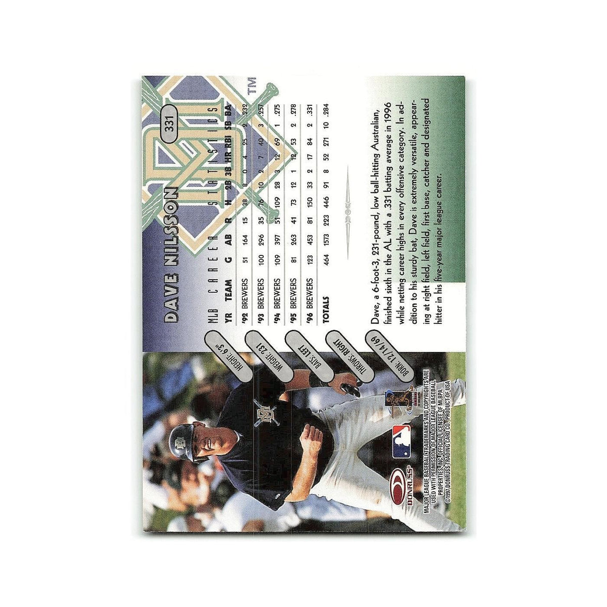 Dave Nilsson 1997 Donruss #331 Milwaukee Brewers Baseball Card NM