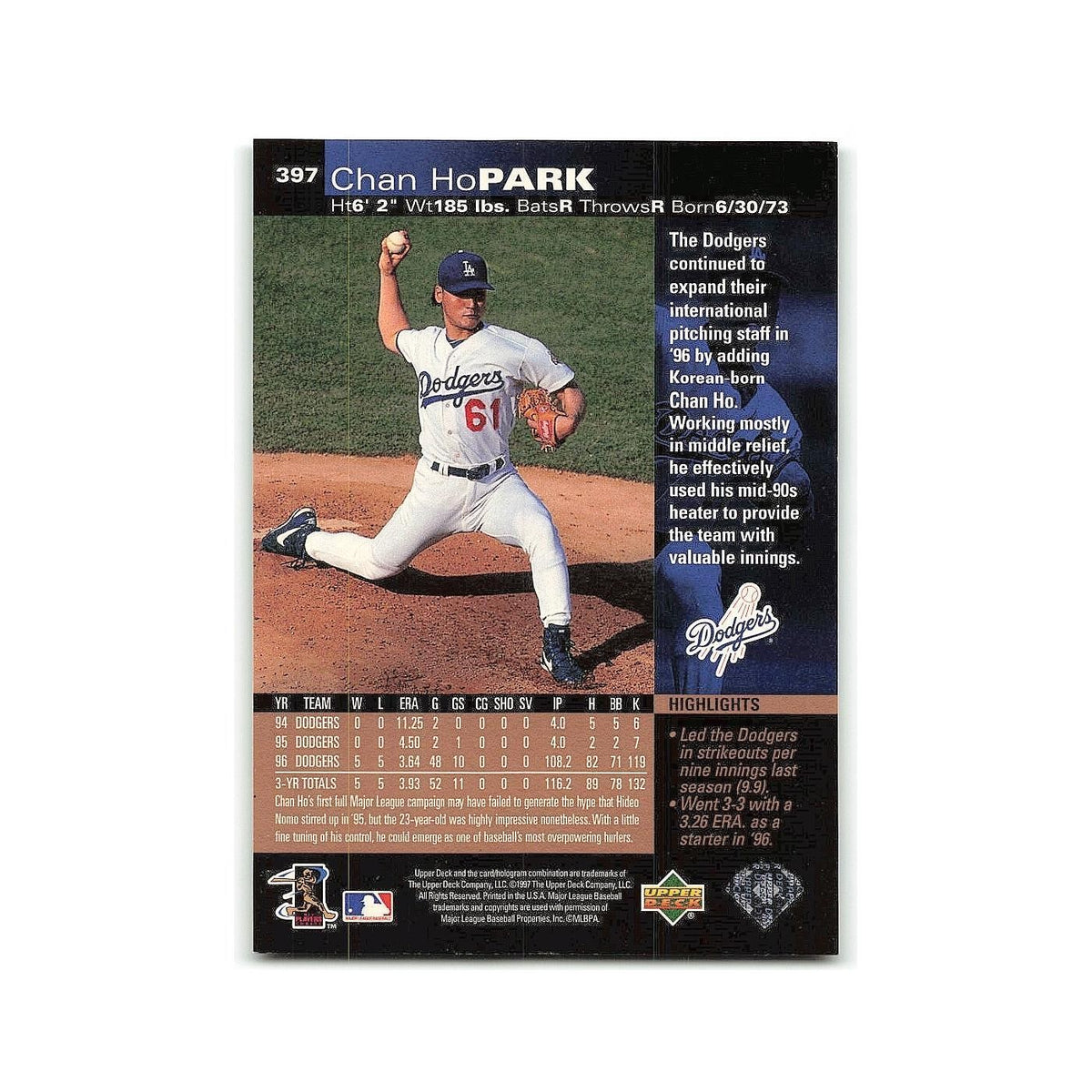 Chan Ho Park 1997 Upper Deck #397 Los Angeles Dodgers Baseball Card NM