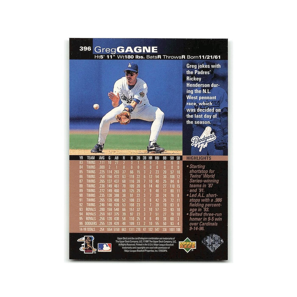 Greg Gagne 1997 Upper Deck #396 Los Angeles Dodgers Baseball Card NM