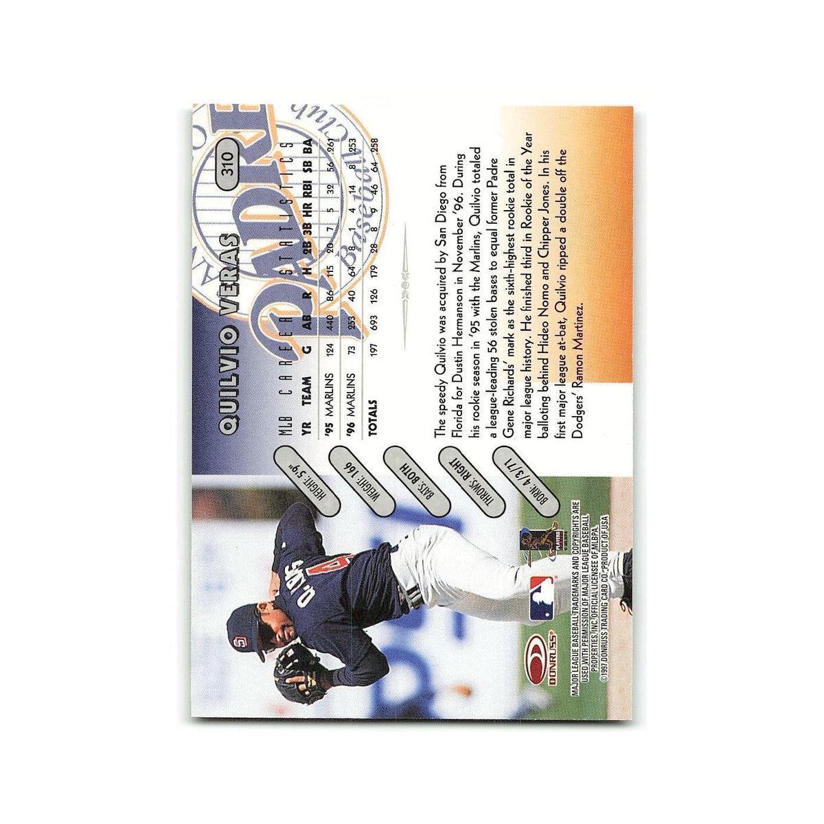 Quilvio Veras 1997 Donruss #310 San Diego Padres Baseball Card NM