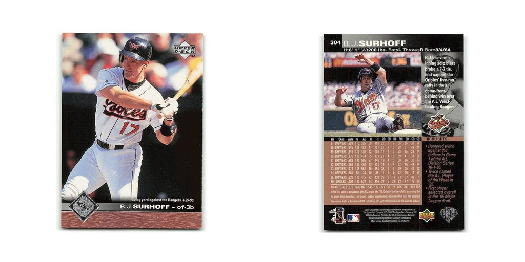 B.J. Surhoff 1997 Upper Deck #304 Baltimore Orioles Baseball Card NM