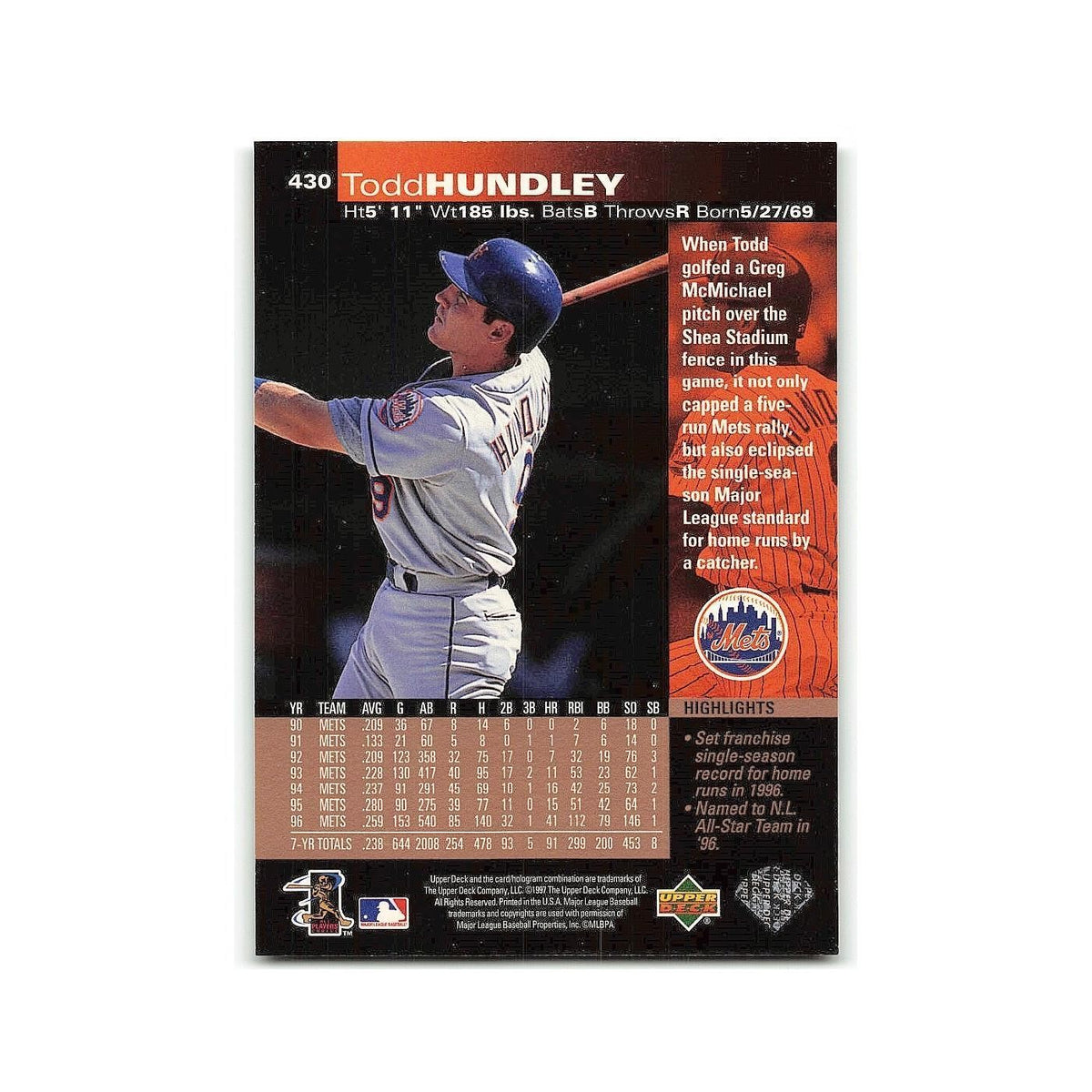 Todd Hundley 1997 Upper Deck #430 New York Mets Baseball Card NM