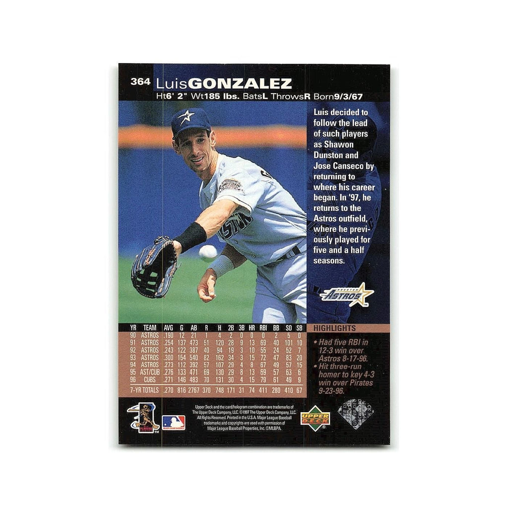 Luis Gonzalez 1997 Upper Deck #364 Houston Astros Baseball Card NM
