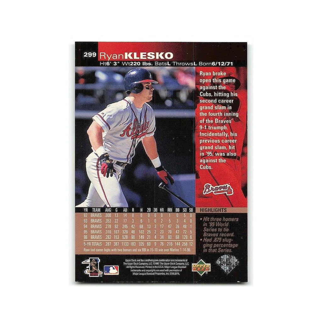 Ryan Klesko 1997 Upper Deck #299 Atlanta Braves Baseball Card NM