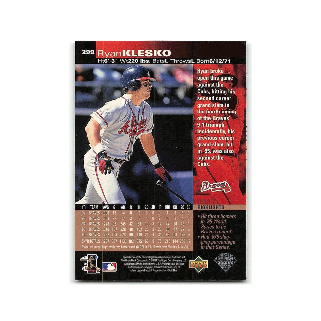 Ryan Klesko 1997 Upper Deck #299 Atlanta Braves Baseball Card NM