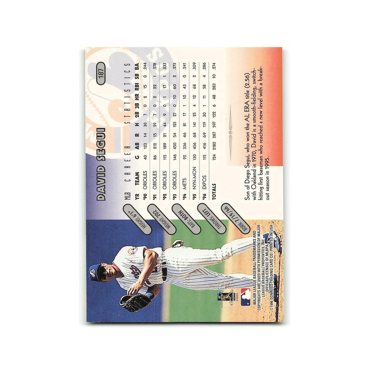 David Segui 1997 Donruss #187 Montreal Expos Baseball Card NM