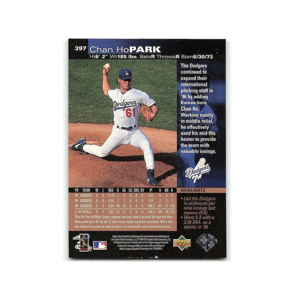 Chan Ho Park 1997 Upper Deck #397 Los Angeles Dodgers Baseball Card NM