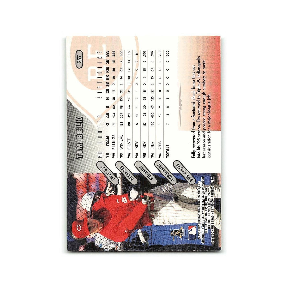 Tim Belk 1997 Donruss #257 Cincinnati Reds Baseball Card NM