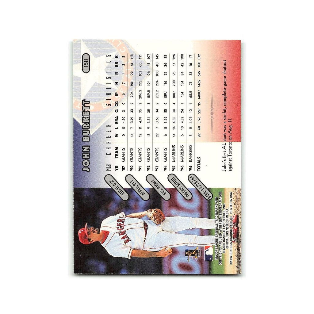 John Burkett 1997 Donruss #158 Texas Rangers Baseball Card NM