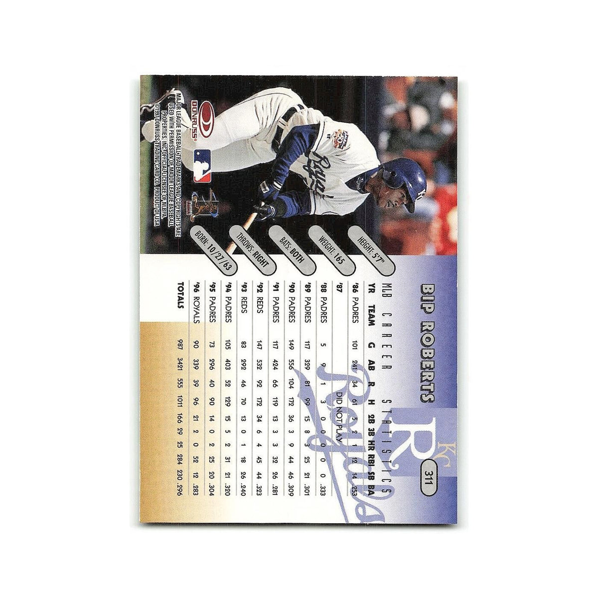 Bip Roberts 1997 Donruss #311 Kansas City Royals Baseball Card NM