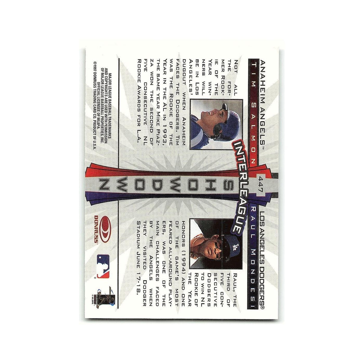 Raul Mondesi Tim Salmon 1997 Donruss #447 Los Angeles Dodgers/Anaheim Angels NM