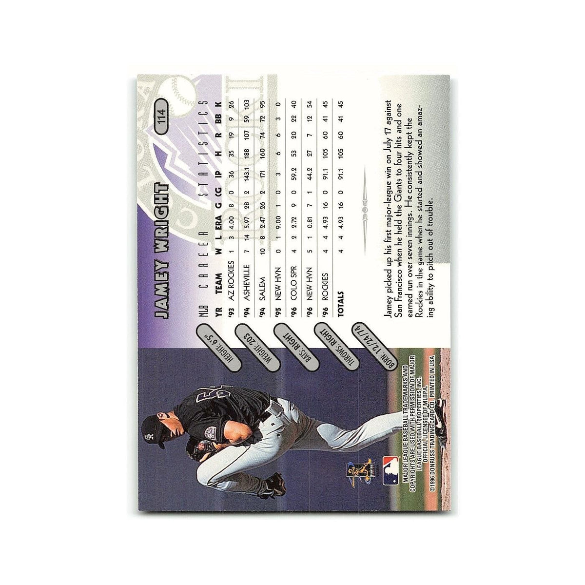 Jamey Wright 1997 Donruss #114 Colorado Rockies Baseball Card NM