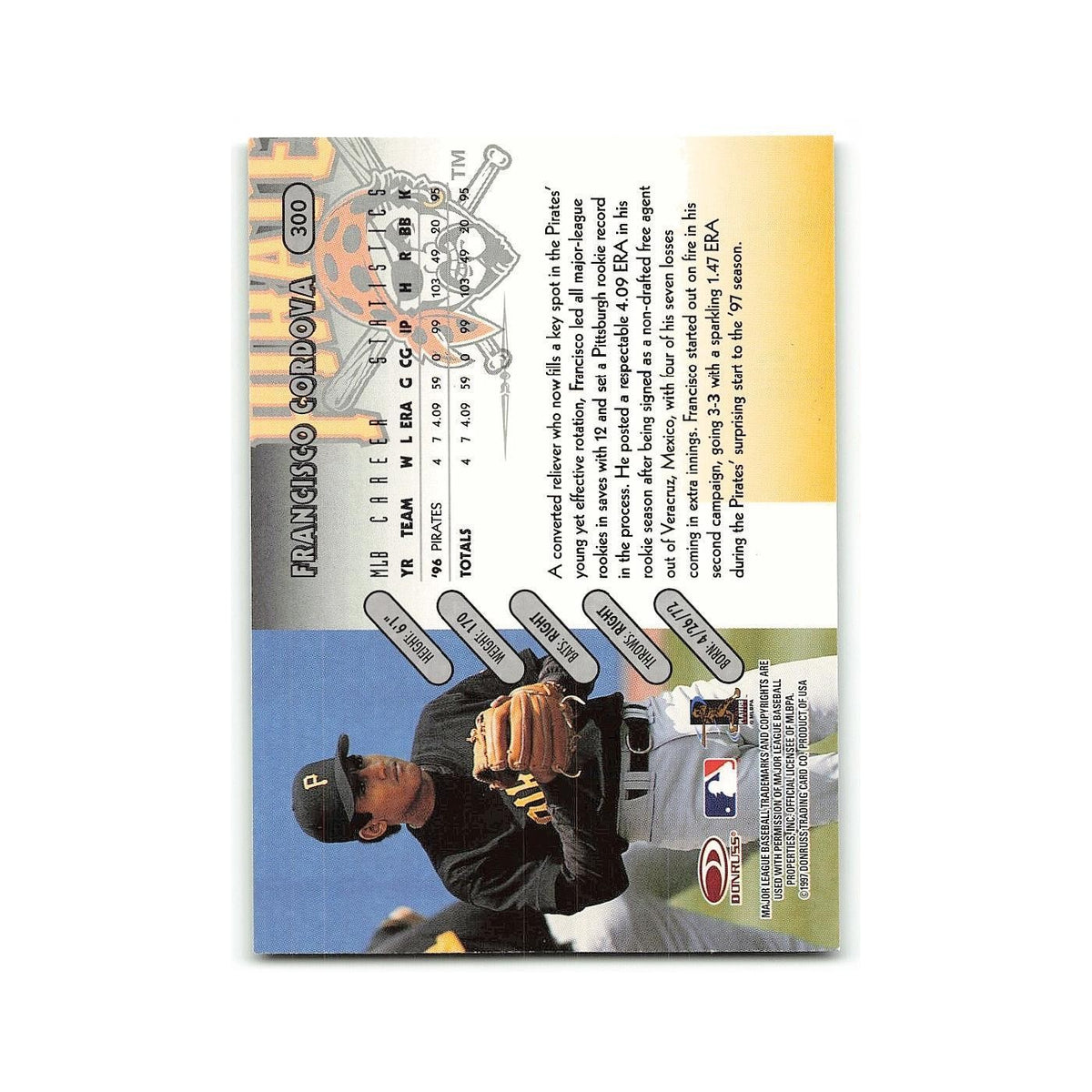 Francisco Cordova 1997 Donruss #300 Pittsburgh Pirates Baseball Card NM