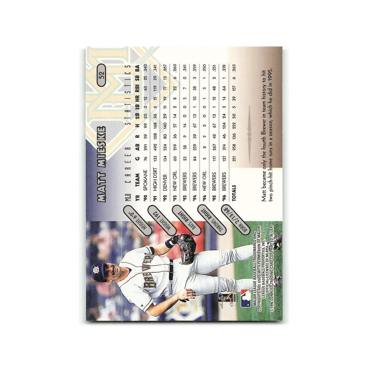 Matt Mieske 1997 Donruss #52 Milwaukee Brewers Baseball Card NM