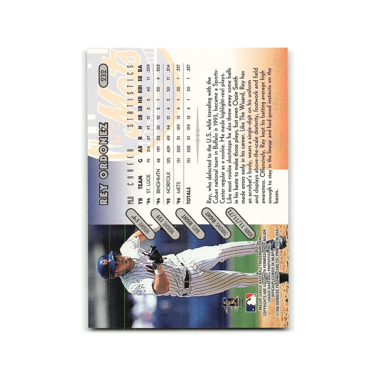 Rey Ordonez 1997 Donruss #232 New York Mets Baseball Card NM