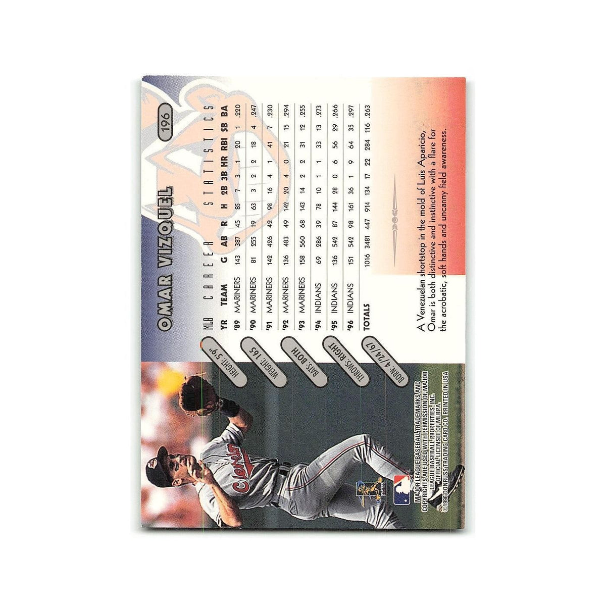 Omar Vizquel 1997 Donruss #196 Cleveland Indians Baseball Card NM