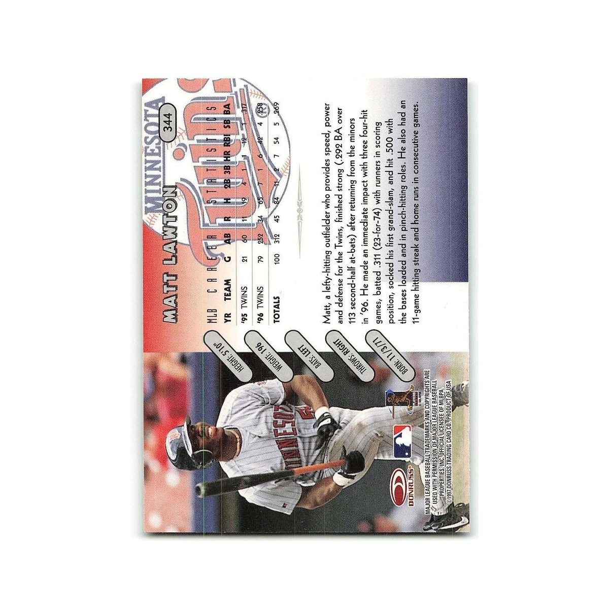 Matt Lawton 1997 Donruss #344 Minnesota Twins Baseball Card NM