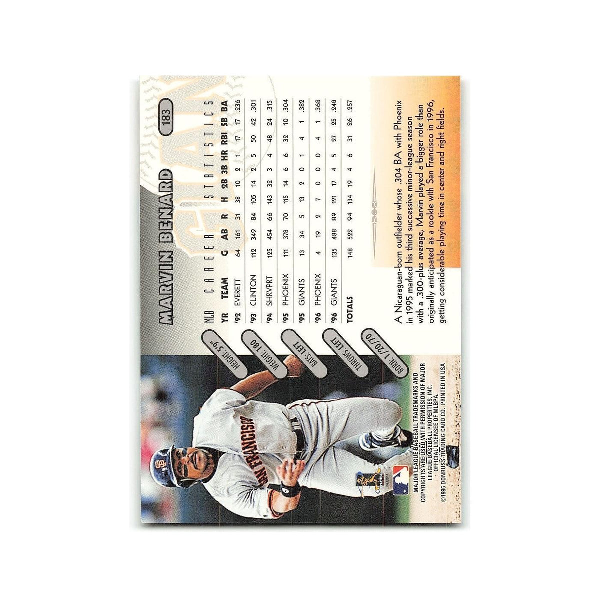 Marvin Benard 1997 Donruss #183 San Francisco Giants Baseball Card NM