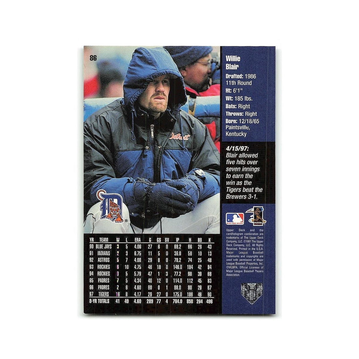 Willie Blair 1998 Upper Deck #86 Detroit Tigers Baseball Card NM