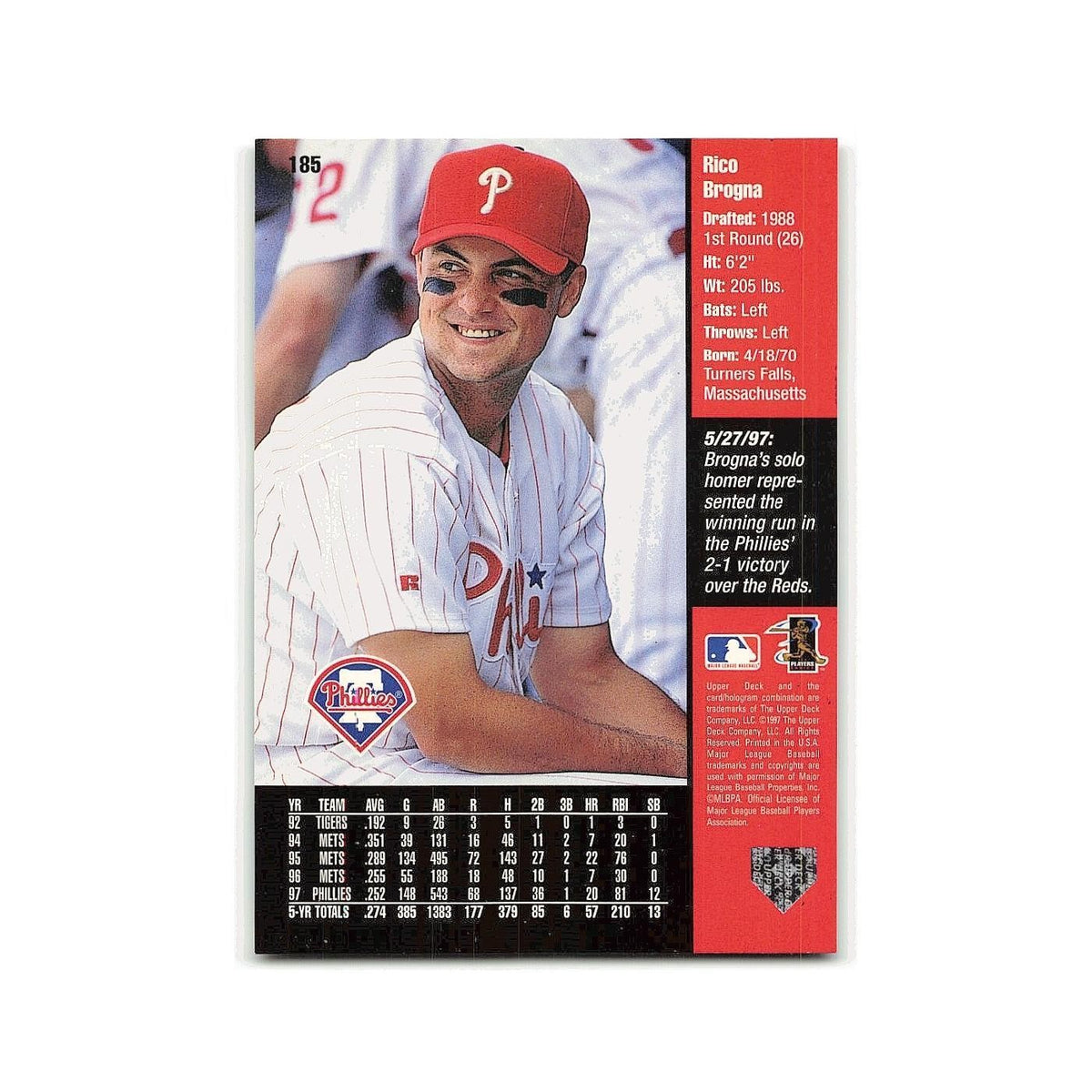 Rico Brogna 1998 Upper Deck #185 Philadelphia Phillies Baseball Card NM