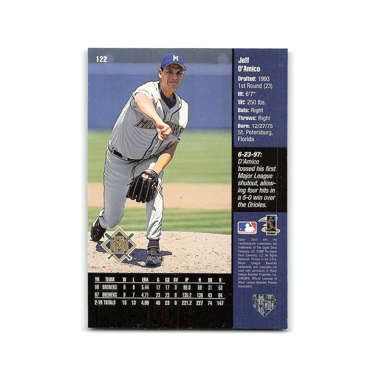 Jeff D'Amico 1998 Upper Deck #122 Milwaukee Brewers Baseball Card NM