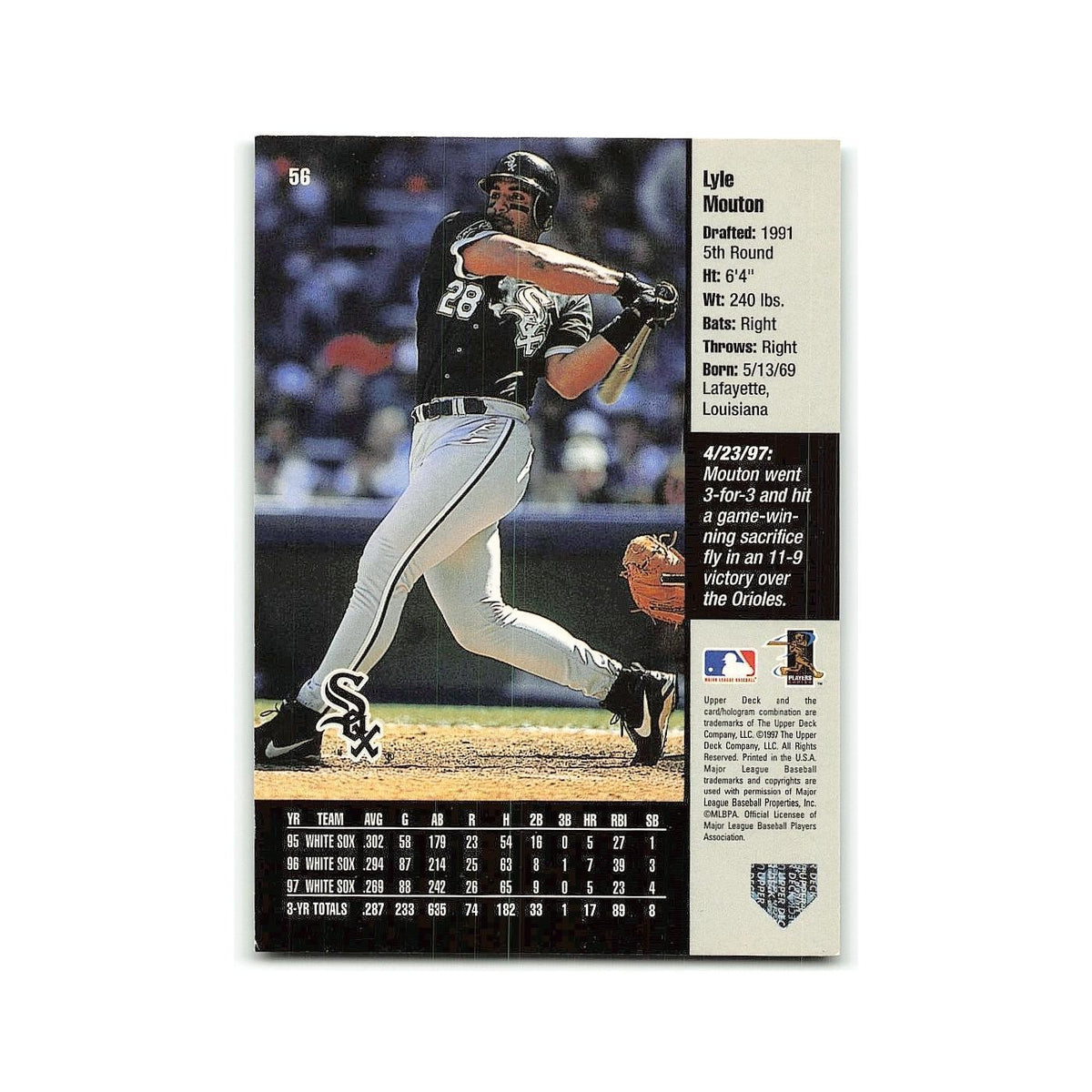 Lyle Mouton 1998 Upper Deck #56 Chicago White Sox Baseball Card NM
