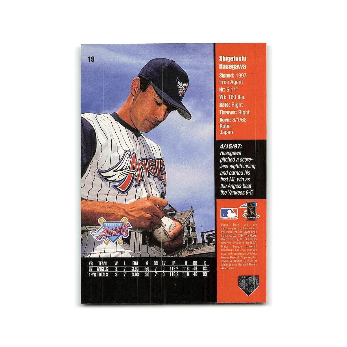 Shigetoshi Hasegawa 1998 Upper Deck #19 Anaheim Angels Baseball Card NM