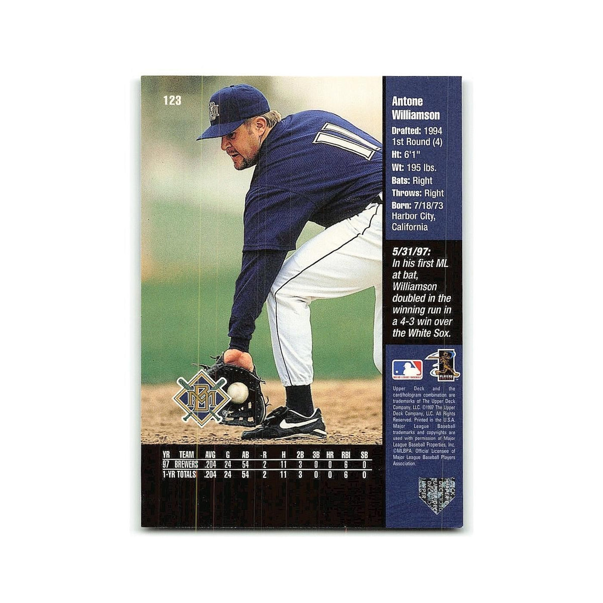 Antone Williamson 1998 Upper Deck #123 Milwaukee Brewers Baseball Card NM