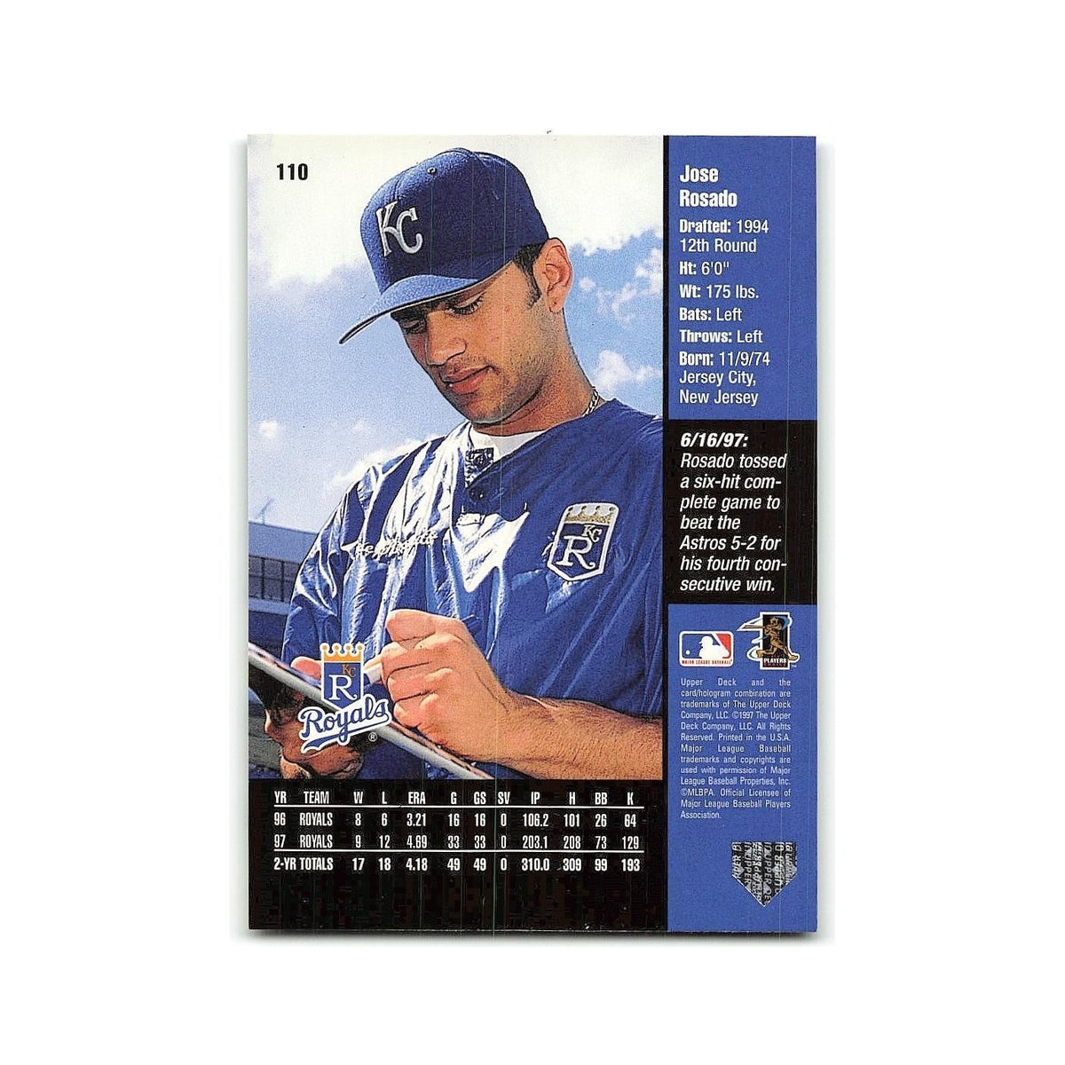 Jose Rosado 1998 Upper Deck #110 Kansas City Royals Baseball Card NM