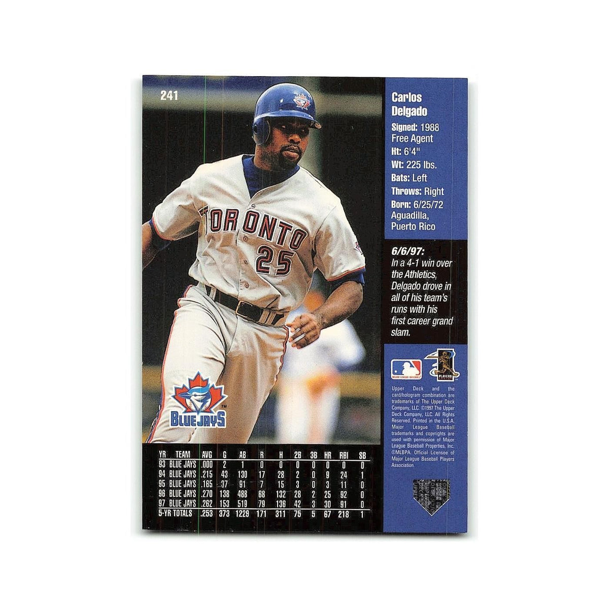Carlos Delgado 1998 Upper Deck #241 Checklist Baseball Card NM