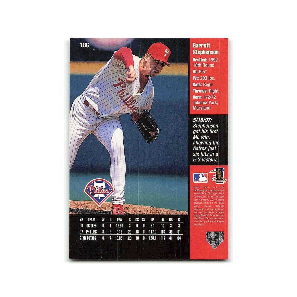 Garrett Stephenson 1998 Upper Deck #186 Philadelphia Phillies Baseball Card NM