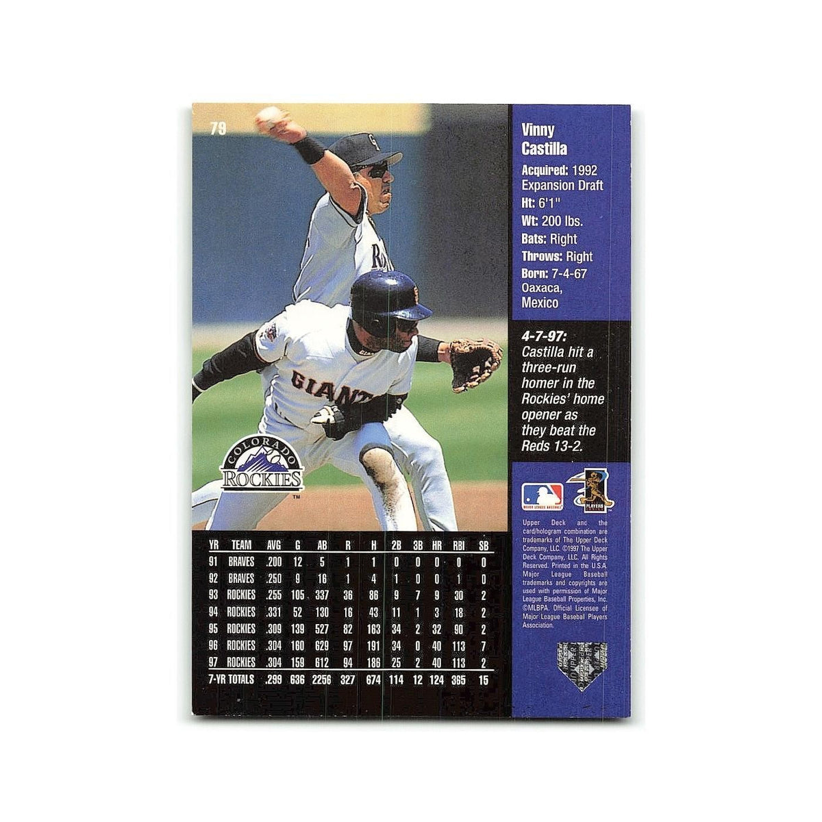 Vinny Castilla 1998 Upper Deck #79 Colorado Rockies Baseball Card NM
