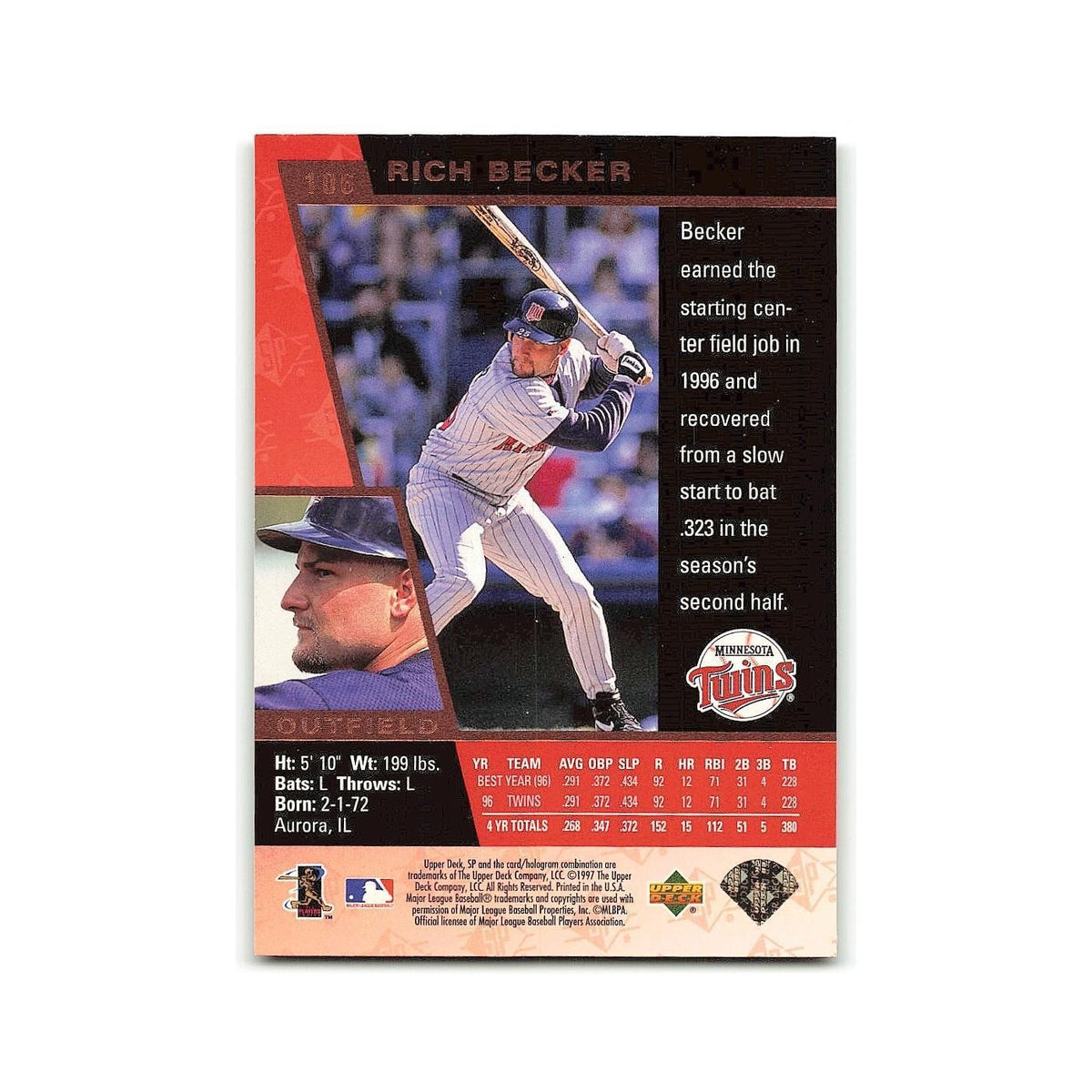 Rich Becker 1997 SP #106 Minnesota Twins Baseball Card NM