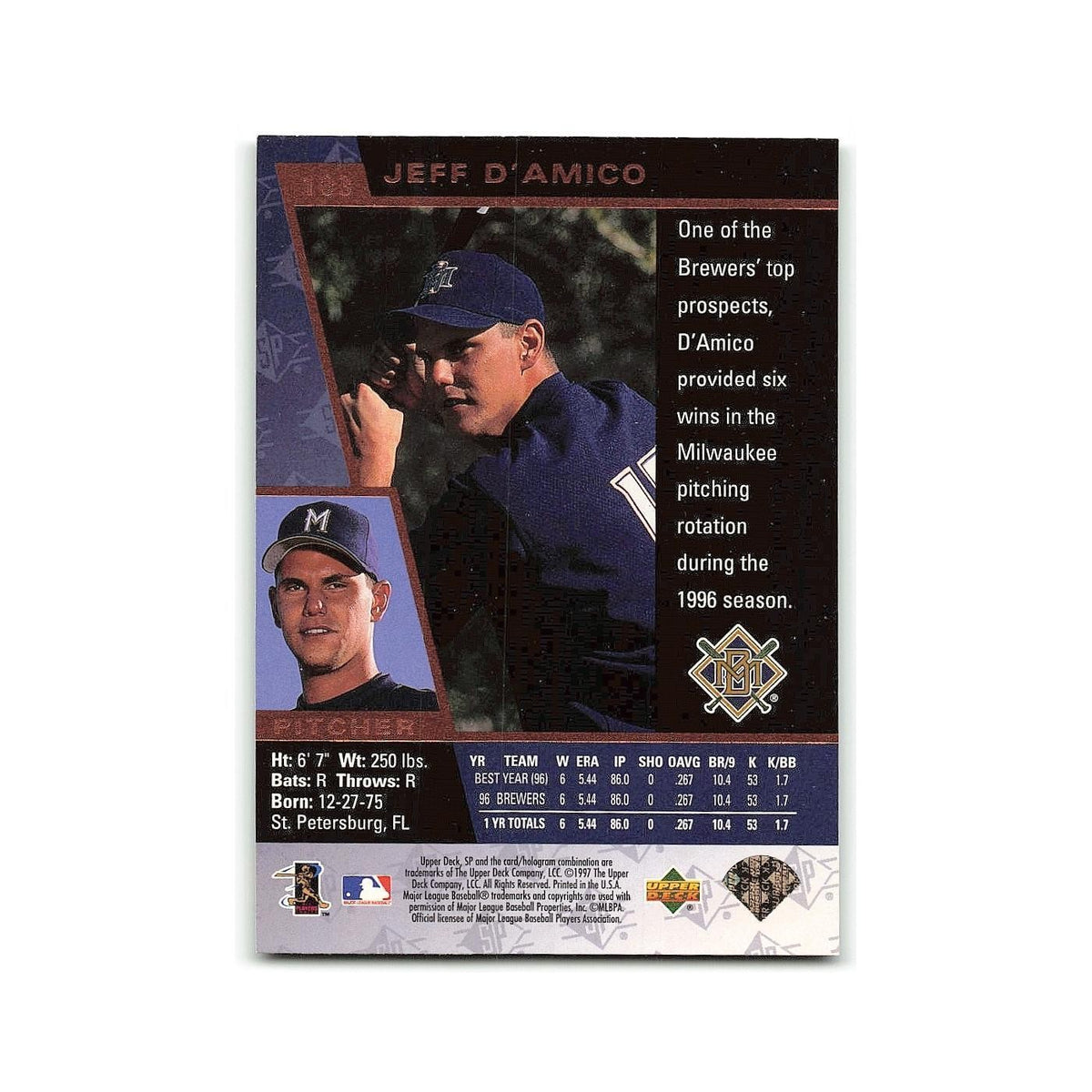 Jeff D'Amico 1997 SP #103 Milwaukee Brewers Baseball Card NM