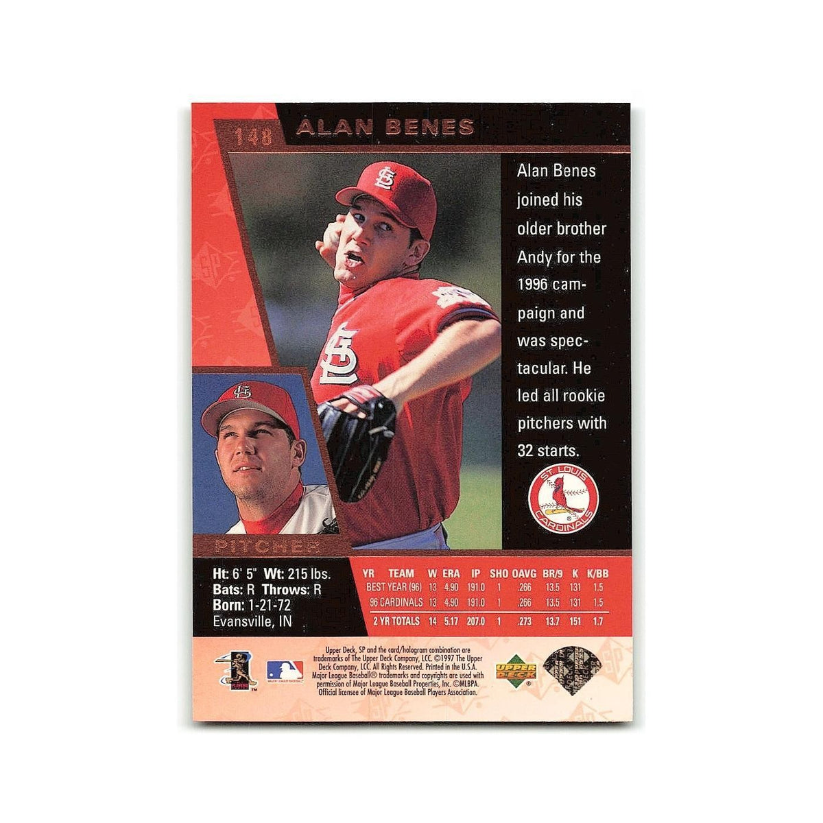 Alan Benes 1997 SP #148 St. Louis Cardinals Baseball Card NM