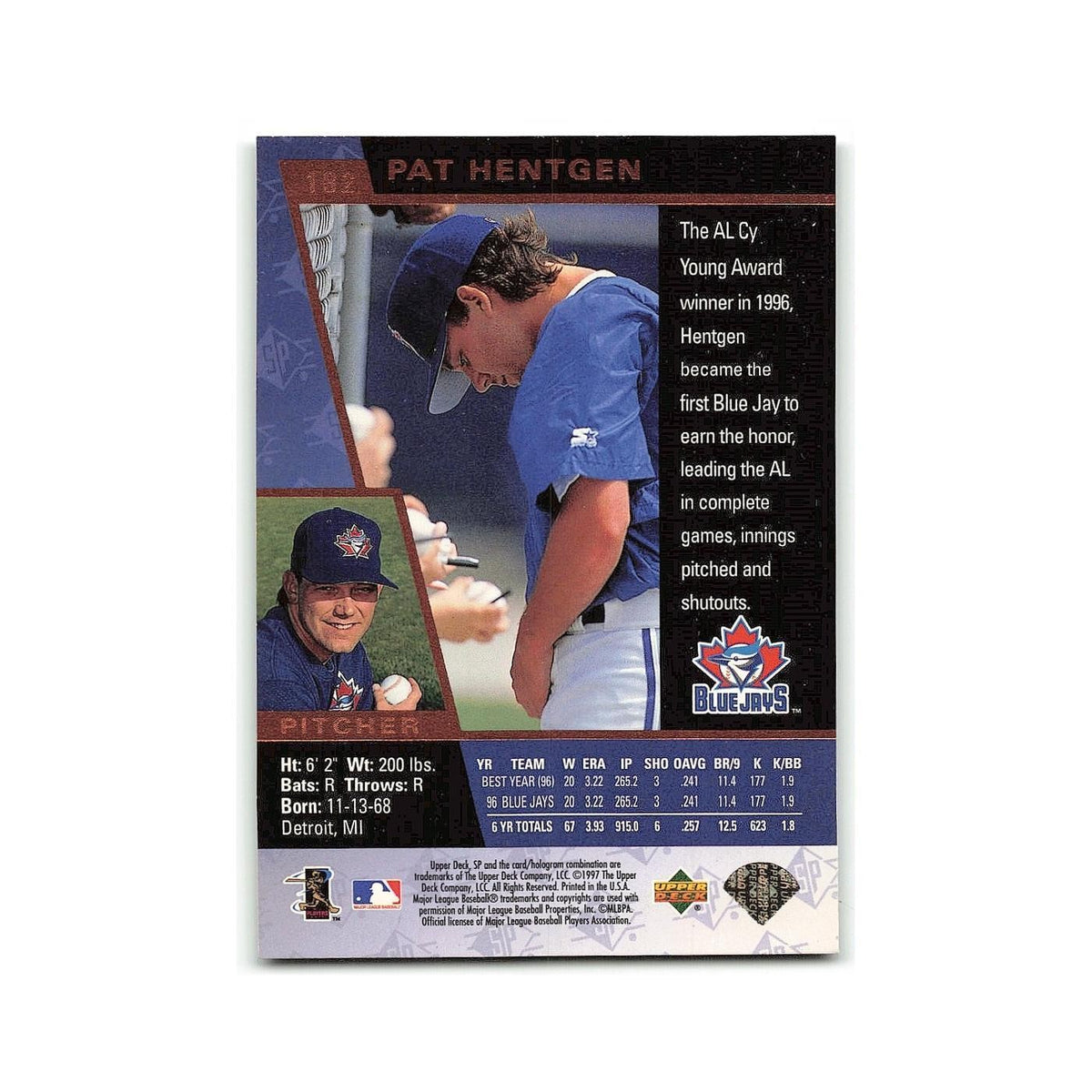 Pat Hentgen 1997 SP #182 Toronto Blue Jays Baseball Card NM