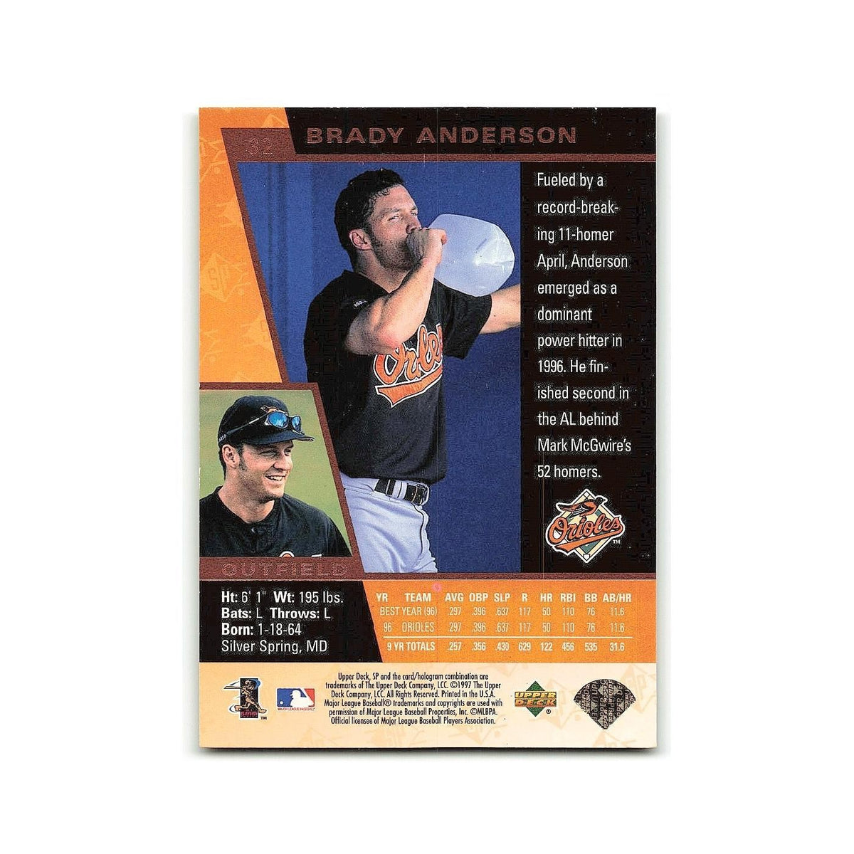 Brady Anderson 1997 SP #32 Baltimore Orioles Baseball Card NM