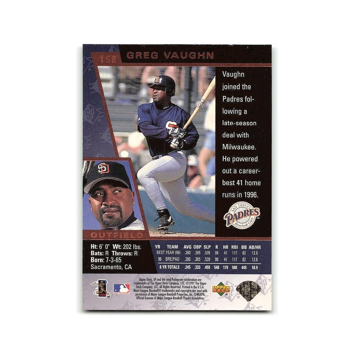 Greg Vaughn 1997 SP #158 San Diego Padres Baseball Card NM