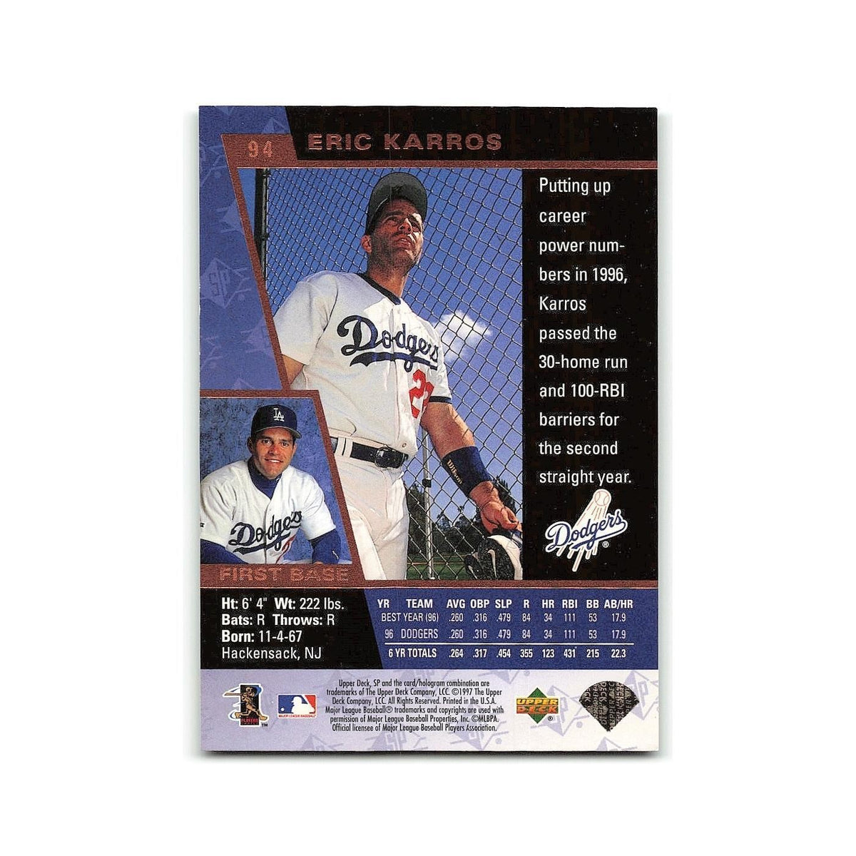 Eric Karros 1997 SP #94 Los Angeles Dodgers Baseball Card NM